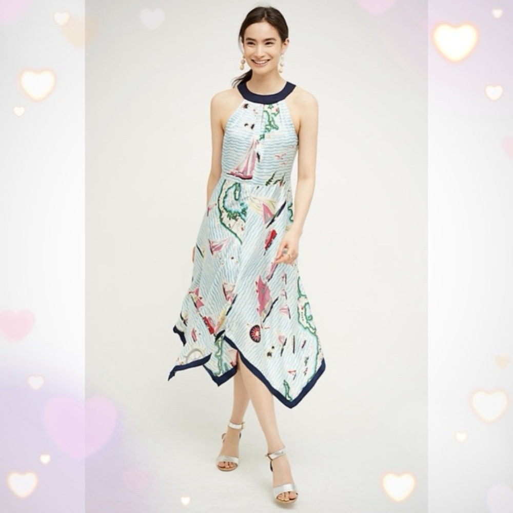 NWOT Anthropologie Eva Franco Cartographer Asymmetrical Halter Dress